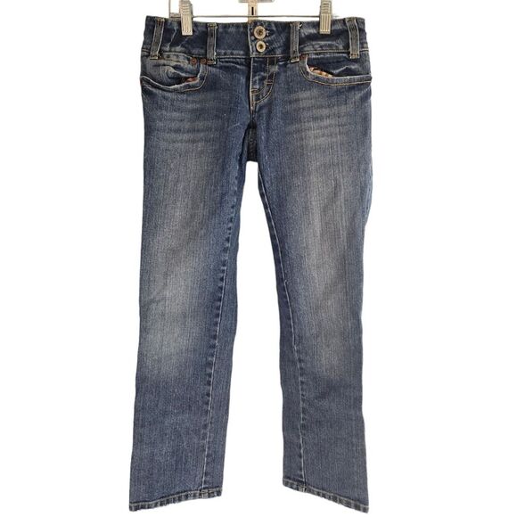 American Eagle Womens 0 (28 x 27) Stretch 5 Pocket Flat Front Medium Wash Denim - Picture 2 of 5